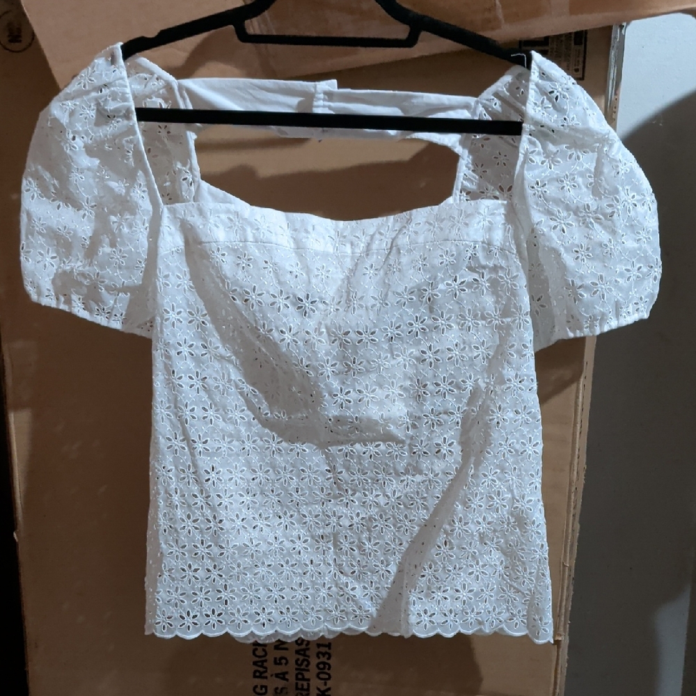 sz 12 UK $775 Nwt Markarian Elegant White Eyelet Women's Top